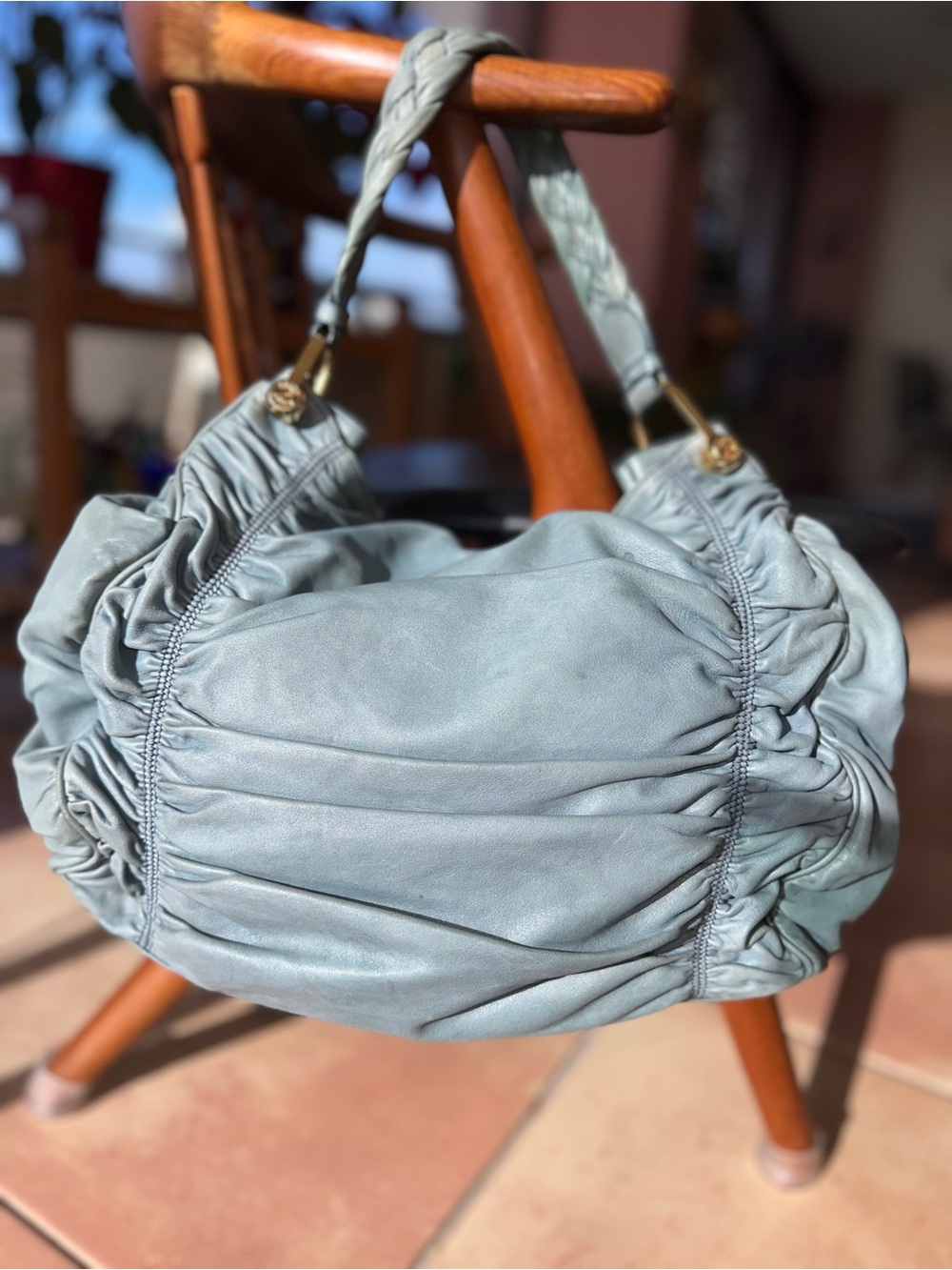 Vintage Bally Lambskin Nappa Leather Hobo | Slate Blue | Gold Hardware | Italy - Picture 8 of 16